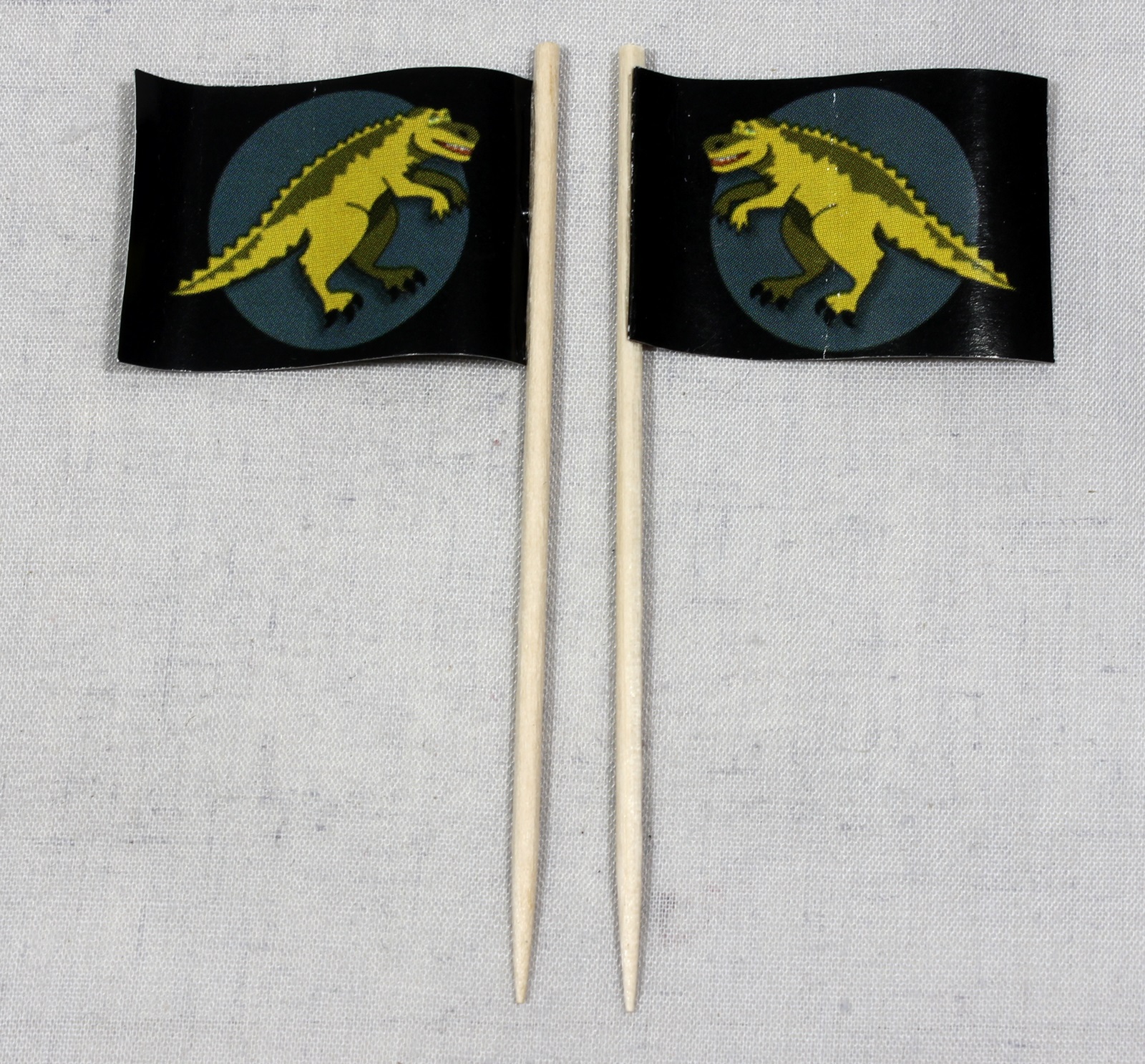 deko-picker-dino-1 Party-Picker Flagge gelber Dino Papierfähnchen in Spitzenqualität 50 Stück Beutel