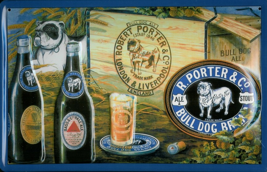 Blechschild Porter & Co. Bulldog Hund Brand Beer Bier Schild Werbeschild