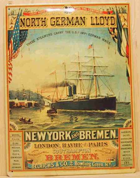 Blechschild North German Lloyd New York and Bremen  Dampfer Schiff Schild Nostalgieschild