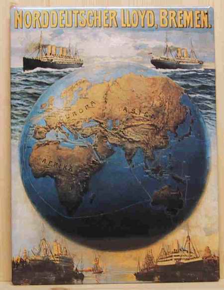Blechschild Norddeutscher Lloyd Bremen Weltkugel Globus Dampfer Reedereiplakat Schiff Schild Nostalg