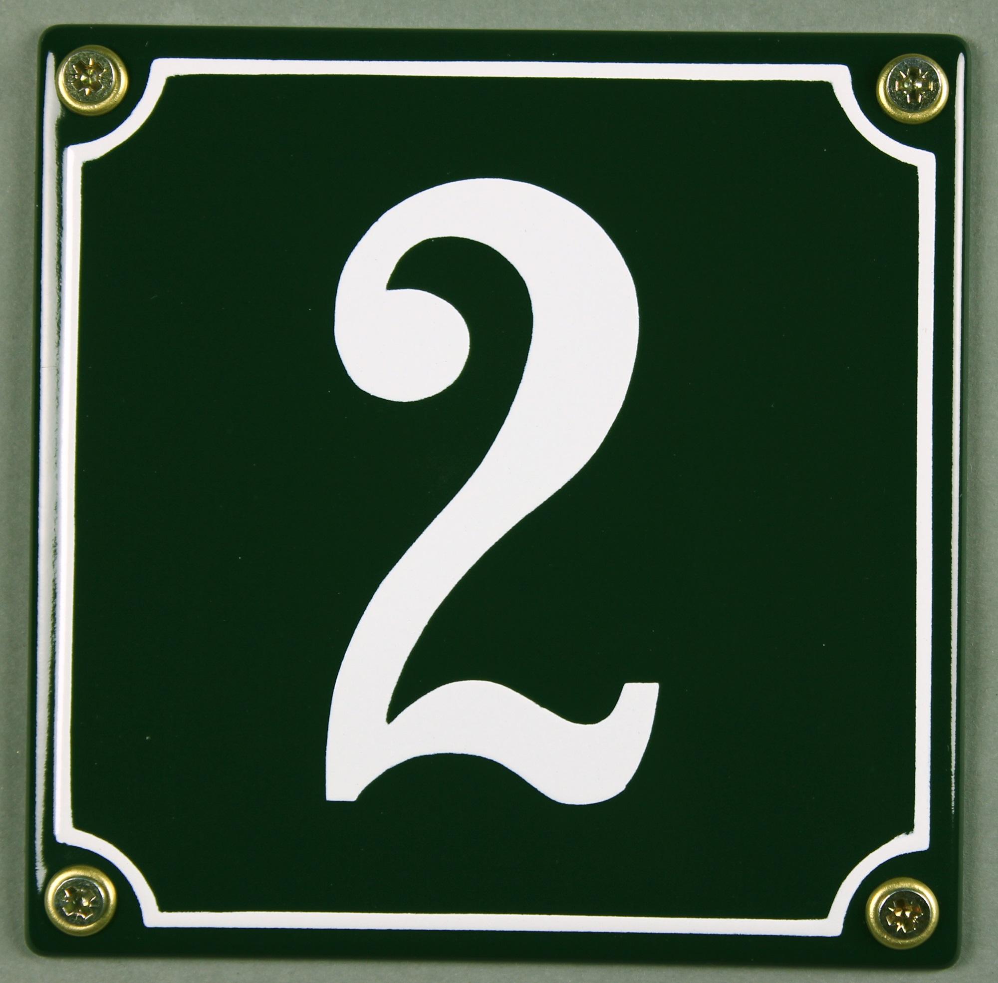 hausnummer-2-gruen-hausnummernschild-emaille Hausnummernschild 2 grün 12x12 cm sofort lieferbar Schild Emaille Hausnummer Haus Nummer Zahl Ziffer