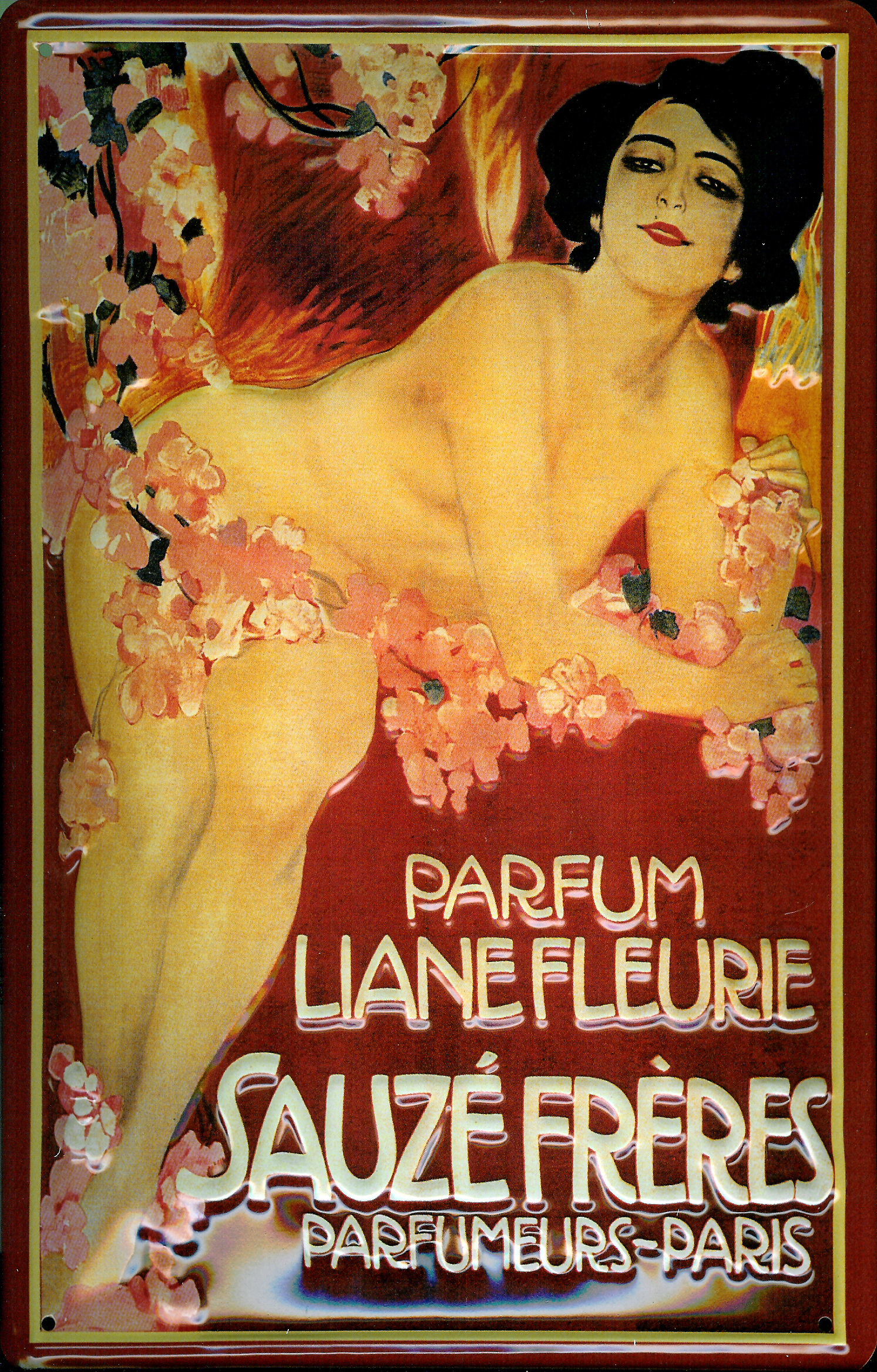Blechschild Sauzé Frères Parfum Liane Fleurie Parfumeurs Paris Schild retro Werbeschild Nostalgiesch
