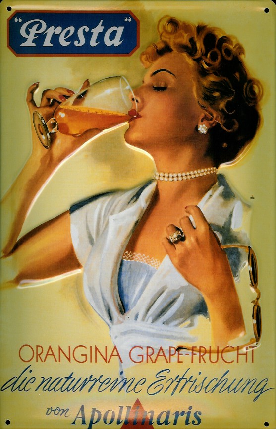 Blechschild Presta Orangina Apollinaris Orangensaft Grapefruit Schild Reklameschild