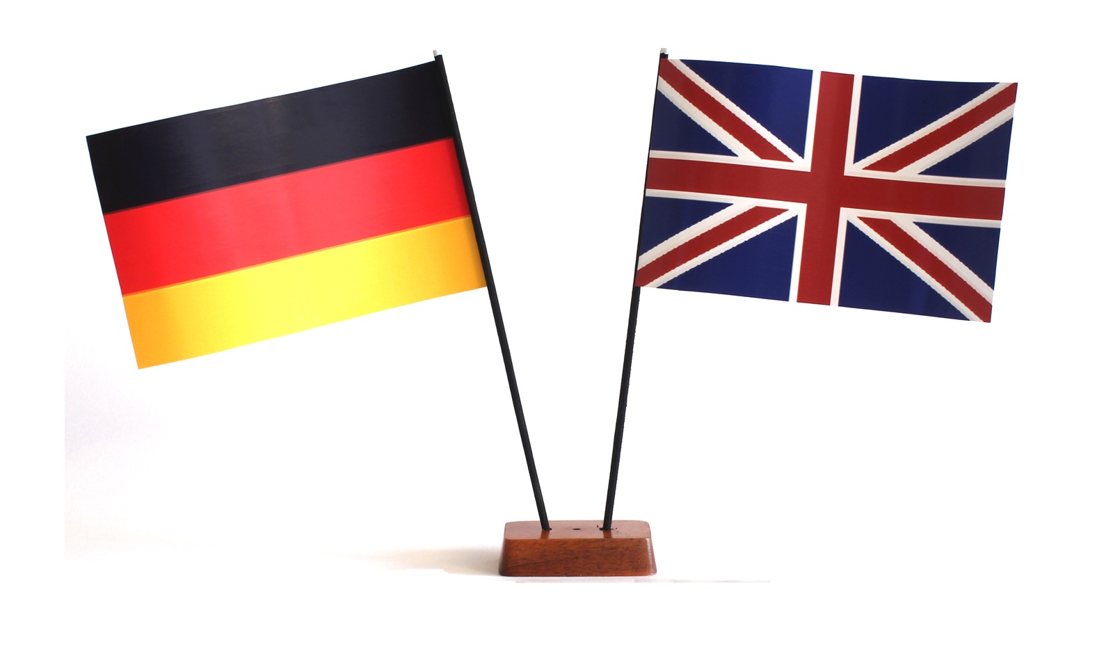 9x14-grossbritannien-deutschland Mini Tischflagge Großbritannien 9x14 cm Höhe 20 cm mit Gratis-Bonusflagge und Holzsockel Tischfähnch