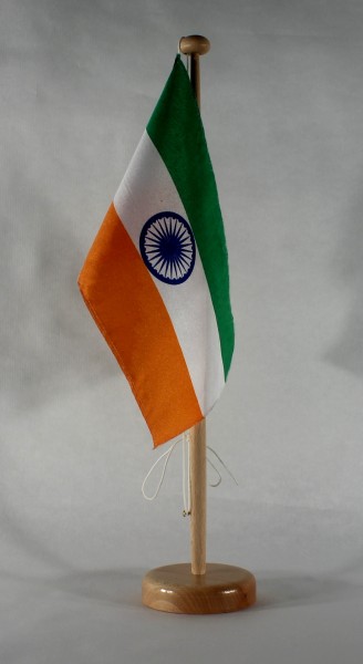 Tischflagge Indien 25x15 cm optional mit Holz- oder Chromständer Tischfahne Tischfähnchen