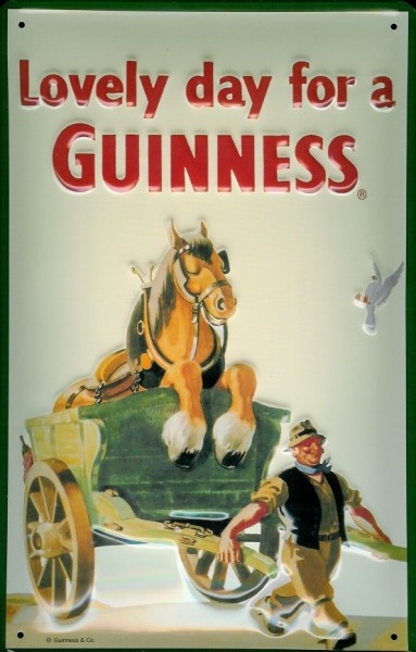 Blechschild Guinness Bier Lovely day for a Guinness Pferd Fuhrwerk retro Schild