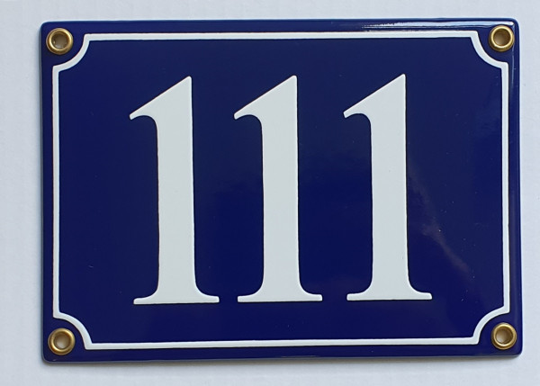 111 blau / weiß Serif 17x12 cm sofort lieferbar Schild Emaille Hausnummer