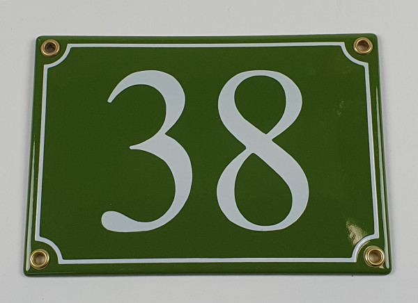 Hausnummernschild 38 mittelgrün Serif 17x12 cm Emailleschild
