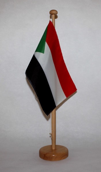Tischflagge Sudan 25x15 cm optional mit Holz- oder Chromständer Tischfahne Tischfähnchen