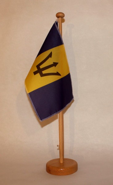 Tischflagge Barbados 25x15 cm optional mit Holz- oder Chromständer Tischfahne Tischfähnchen