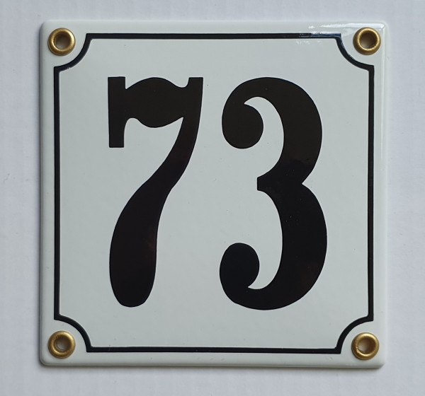 73 weiß / schwarz Clarendon 12x12 cm sofort lieferbar Schild Emaille Hausnummer