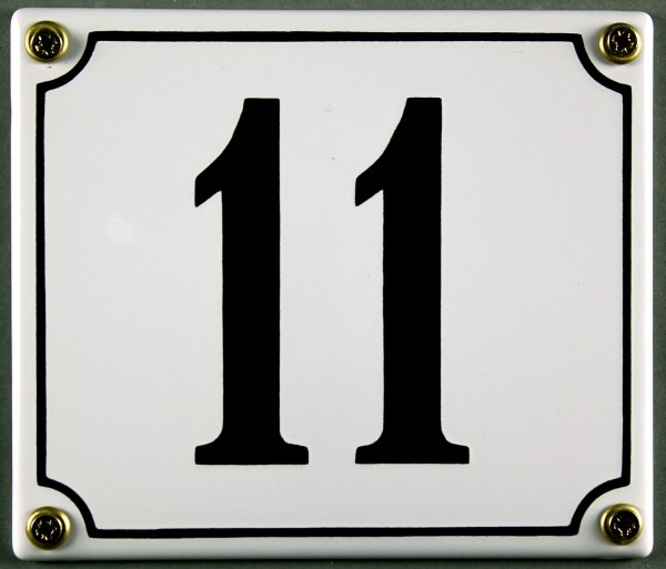 Hausnummernschild 11 weiß 12x14 cm sofort lieferbar Schild Emaille Hausnummer Haus Nummer Zahl Ziffe