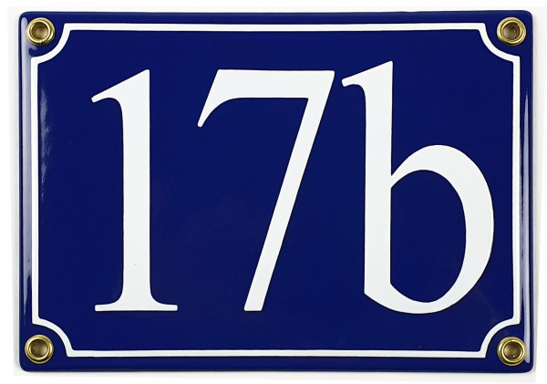 17b blau Serif 17x12 cm sofort lieferbar 3-stellig Schild Emaille Hausnummer