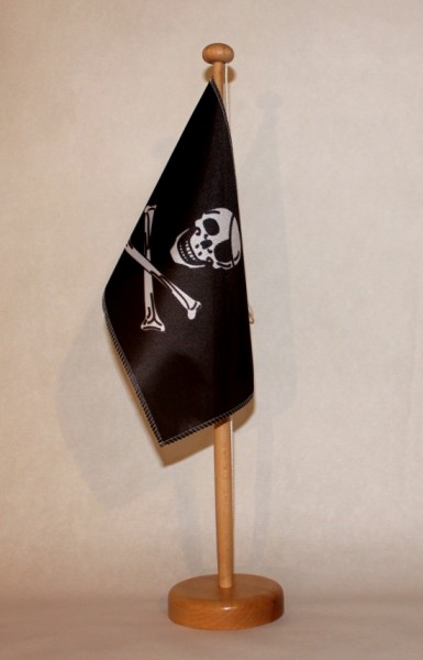 Tischflagge Pirat Piratenflagge Totenkopf 25x15 cm optional mit Holz- oder Chromständer Tischfahne T