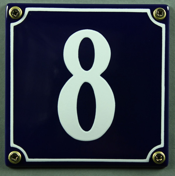 Hausnummernschild 8 blau - weiß 12x12 cm sofort lieferbar Schild Emaille Hausnummer Haus Nummer Zahl