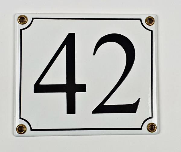 42 weiß / schwarz Serif 12x14 cm sofort lieferbar Schild Emaille Hausnummer