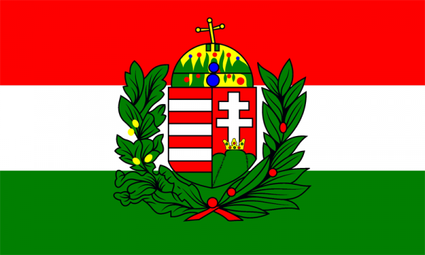 Flagge Fahne : Ungarn mit Wappen Emblem Ungarnfahne