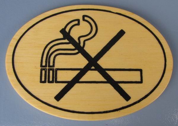 Ovales Holz - Türschild Rauchen verboten Piktogramm 7x10 cm helles Holzschild