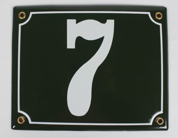 7 Dunkelgrün 20x16 cm sofort lieferbar Schild Emaille Hausnummer