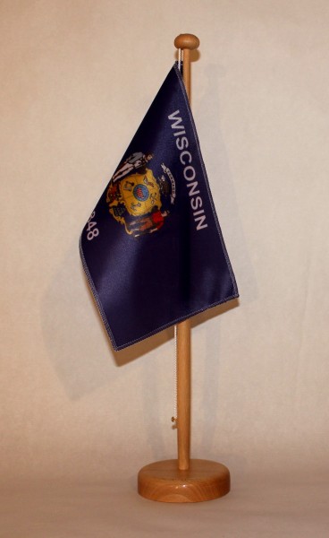 Tischflagge Wisconsin USA Bundesstaat US State optional mit Holz- oder Chromständer Tischfahne Tisch