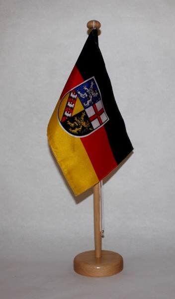 Tischflagge Saarland 25x15 cm optional mit Holz- oder Chromständer Tischfahne Tischfähnchen