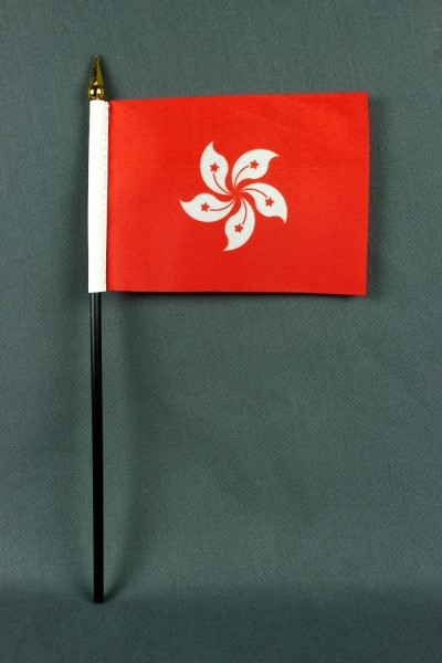 Kleine Tischflagge Hongkong 10x15 cm optional mit Tischfähnchenständer