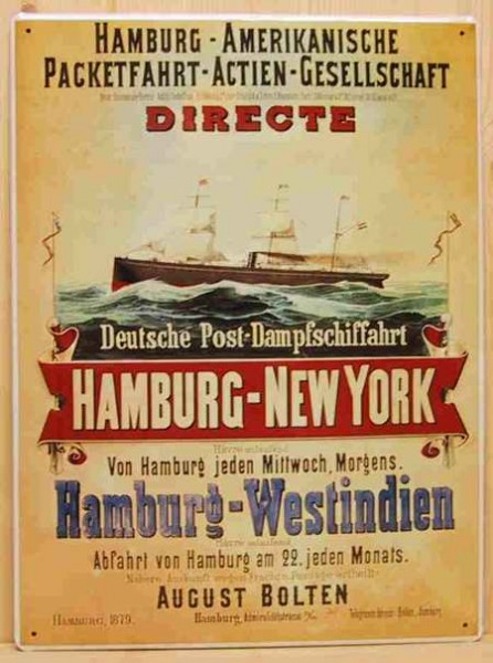 Blechschild Hamburg - Amerkanische Packetfahrt - Actien - Gesellschaft Schild Hamburg - New York, Ha