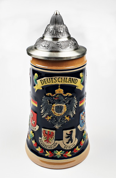 Bierkrug Deutschland Adler und Bundesländer Wappen mit Zinndeckel Bierhumpen Souvenir