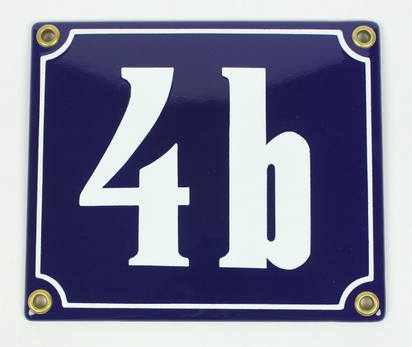 Hausnummernschild 4b blau Clarendon 14x12 cm Emailleschild