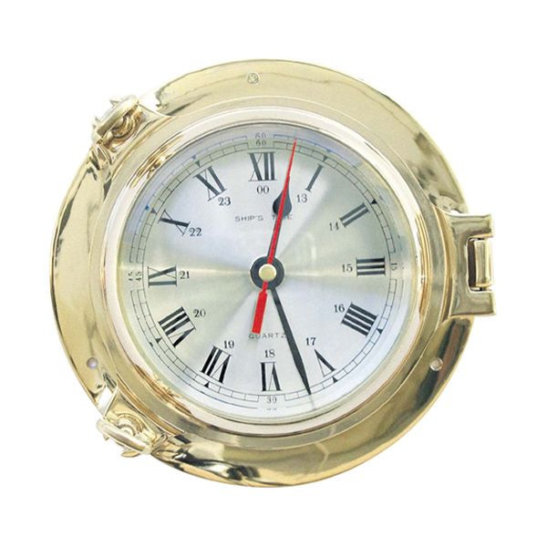 Uhr im Bullauge 18cm Messing Quartzwerk