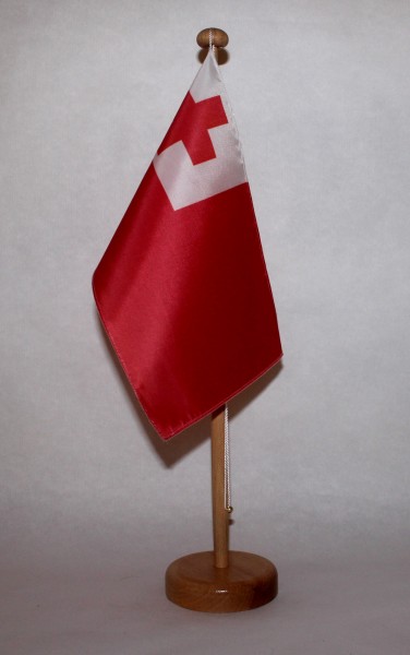 Tischflagge Tonga 25x15 cm optional mit Holz- oder Chromständer Tischfahne Tischfähnchen