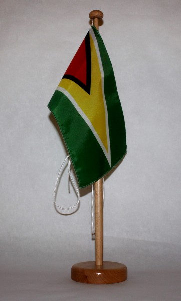 Tischflagge Guyana 25x15 cm optional mit Holz- oder Chromständer Tischfahne Tischfähnchen