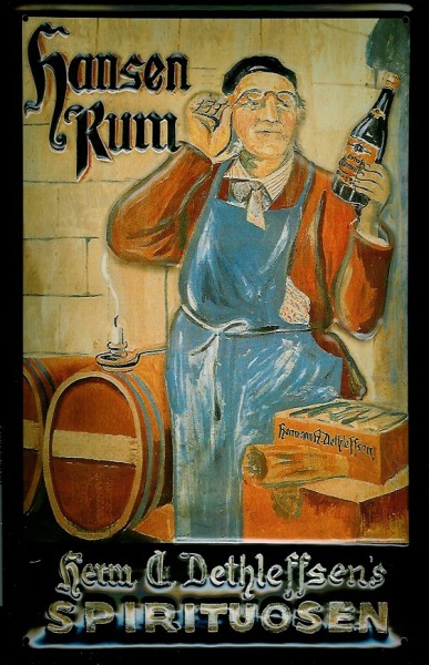 Blechschild Hansen Rum Dethleffsen Spirituosen retro Schild Nostalgie Werbung