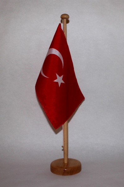 Tischflagge Türkei 25x15 cm optional mit Holz- oder Chromständer Tischfahne Tischfähnchen