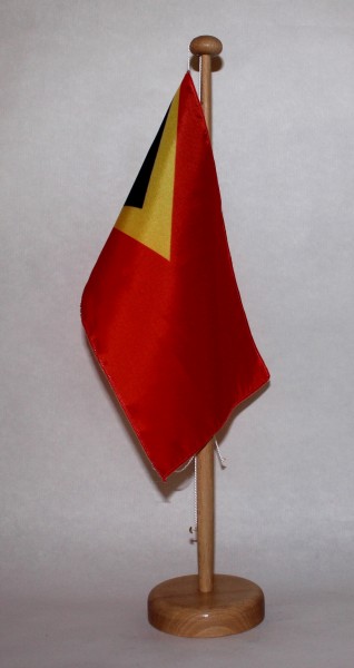 Tischflagge Ost Timor 25x15 cm optional mit Holz- oder Chromständer Tischfahne Tischfähnchen