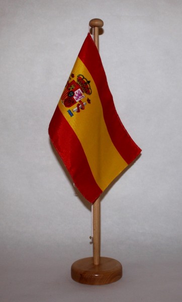 Tischflagge Spanien mit Wappen 25x15 cm optional mit Holz- oder Chromständer Tischfahne Tischfähnche