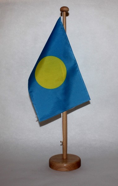 Tischflagge Palau 25x15 cm optional mit Holz- oder Chromständer Tischfahne Tischfähnchen