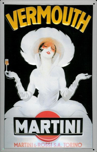 Blechschild Martini Vermouth (5) Frau weißes Kleid Aperitif Schild Kneipenschild