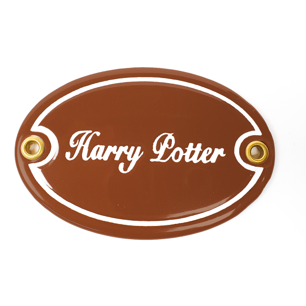 Harry Potter braun / weiß oval 10,5x7 cm sofort lieferbar Schild Emaille Namensschild Türschild