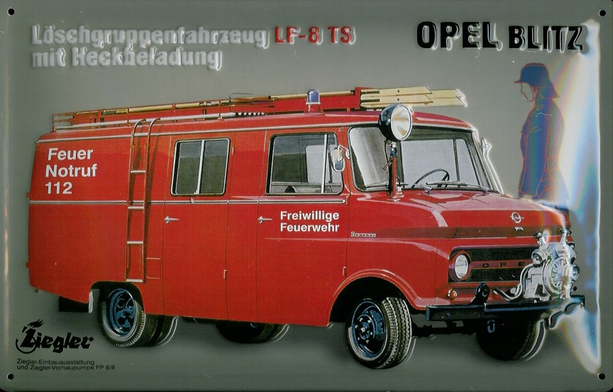 Blechschild Opel Blitz Feuerwehr Auto Wagen Nostalgieschild Schild, Autos,  LKW und Traktoren, Blechschilder
