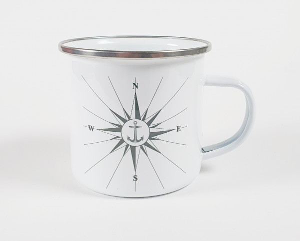 Emaille Becher Windrose Kompass Tasse Kaffee Becher Emaillebecher Metallbecher