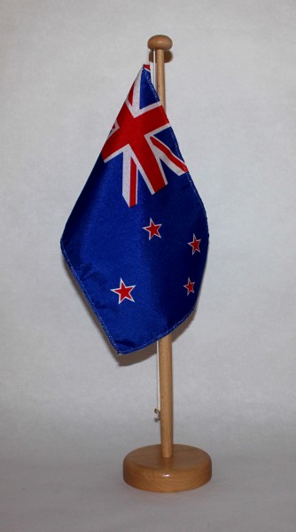 Tischflagge Neuseeland 25x15 cm optional mit Holz- oder Chromständer Tischfahne Tischfähnchen