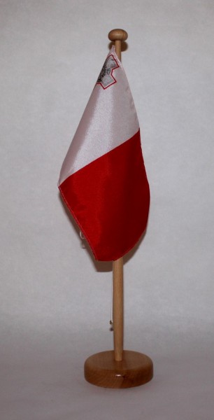 Tischflagge Malta 25x15 cm optional mit Holz- oder Chromständer Tischfahne Tischfähnchen