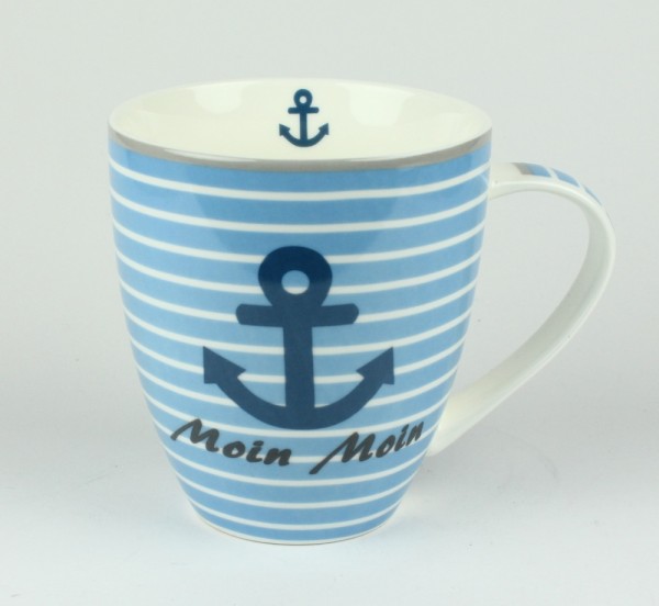 Maritimer Becher Anker Moin Moin gestreift Tasse Kaffee Becher Andenken weiß blau