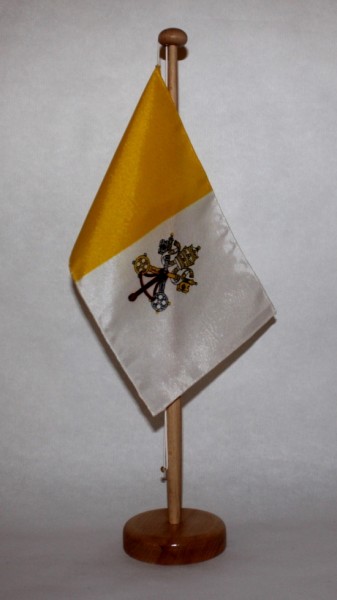Tischflagge Vatikan 25x15 cm optional mit Holz- oder Chromständer Tischfahne Tischfähnchen