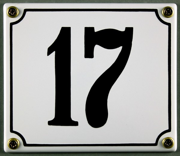 Hausnummernschild 17 weiß 12x14 cm sofort lieferbar Schild Emaille Hausnummer Haus Nummer Zahl Ziffe