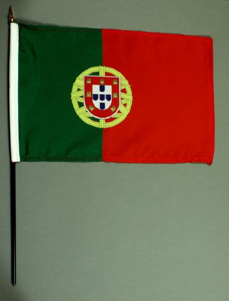 Tischflagge Portugal 20x30 cm optional mit Tischflaggenständer aus Mahagoni Holz