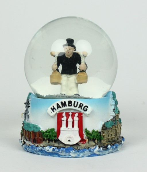 Schneekugel mit Hummel Figur Hamburg Schüttelkugel Glitzerkugel Andenken