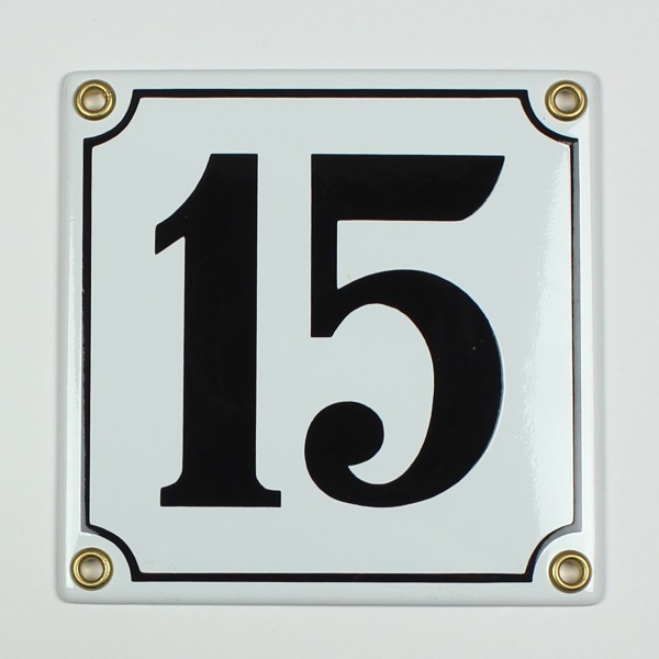 15 weiß 12x12 cm sofort lieferbar Schild Emaille Hausnummer