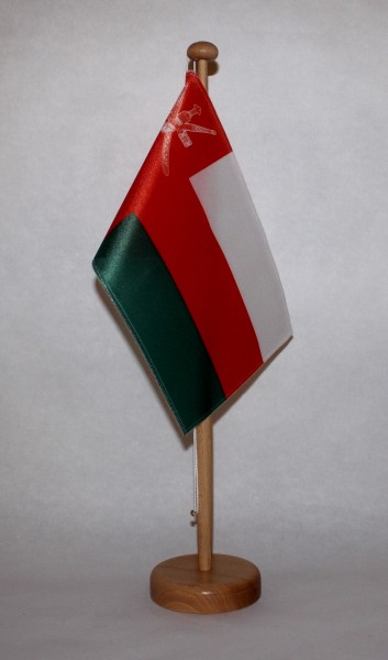 Tischflagge Oman 25x15 cm optional mit Holz- oder Chromständer Tischfahne Tischfähnchen